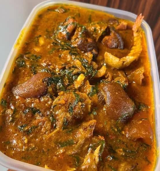 A pot of Dlawz okra soup cooked with assorted meat